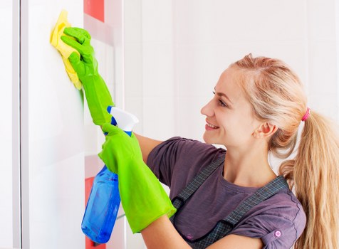 Professional domestic cleaner working in a Bayswater apartment living room