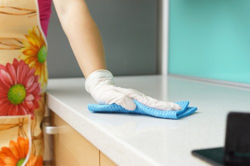 Airbnb cleaner preparing a guest-ready living room in Bayswater