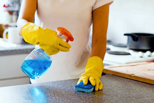 Cleaner using approved protective equipment and handling products safely